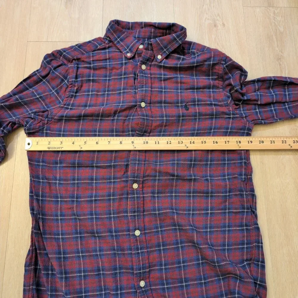 VTG‎ Ralph Lauren Youth XL Button Up Shirt Plaid Horse Red Maroon
